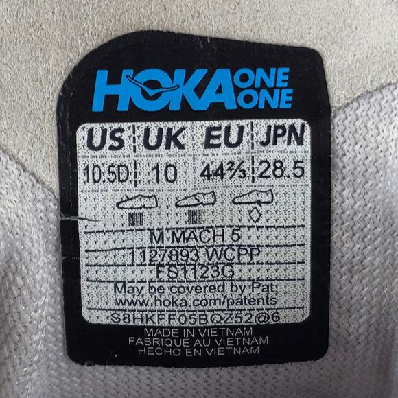 HOKA ONE ONE MEN WHITE COPPER MACH 5 RUNNING SHOES SIZE 10.5 D - 1127893 WCPP - Picture 6 of 15
